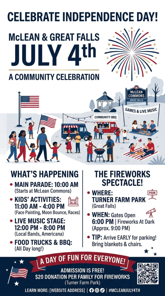 Illustrated 4th of July celebration near McLean, Virginia